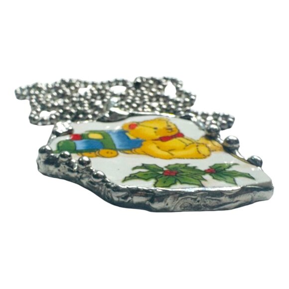 Broken China Teddy Bear w/ Presents Pendant Encased in Silver Bezel Handcrafted - Picture 3 of 14